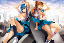 Rei Ayanami And Asuka Naked On A Rock | NGE Hentai Image