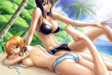 Nami And Robin On The Beach | One Piece Hentai Image