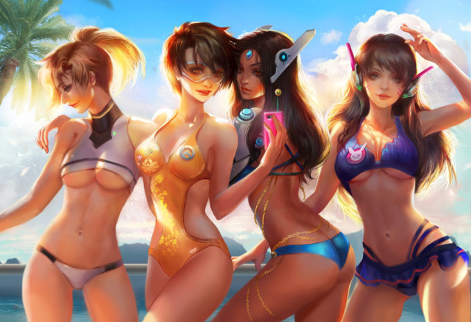 Mercy, Symmetra, Tracer and D.Va – Yang Fan – Overwatch